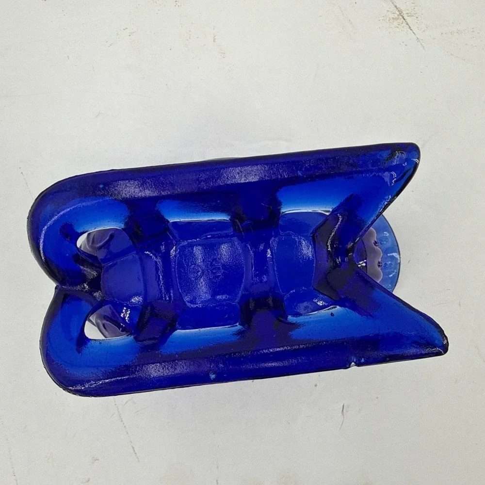 Vtg Westmoreland Cobalt Blue Santa on A Nest Sleigh Covered Dish, Candy,